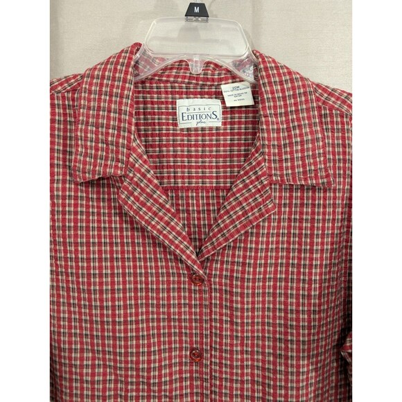 Basic Editions Plus Women's 2XL Red Plaid Shirt Button Up Short Sleeve Country - Picture 8 of 13